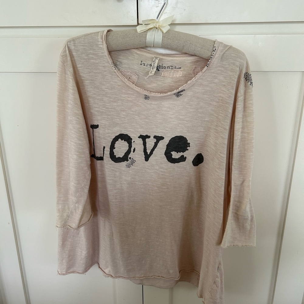 Magnolia Pearl TShirt. A lot of distressing and hand sewn details. 3/4 sleeves